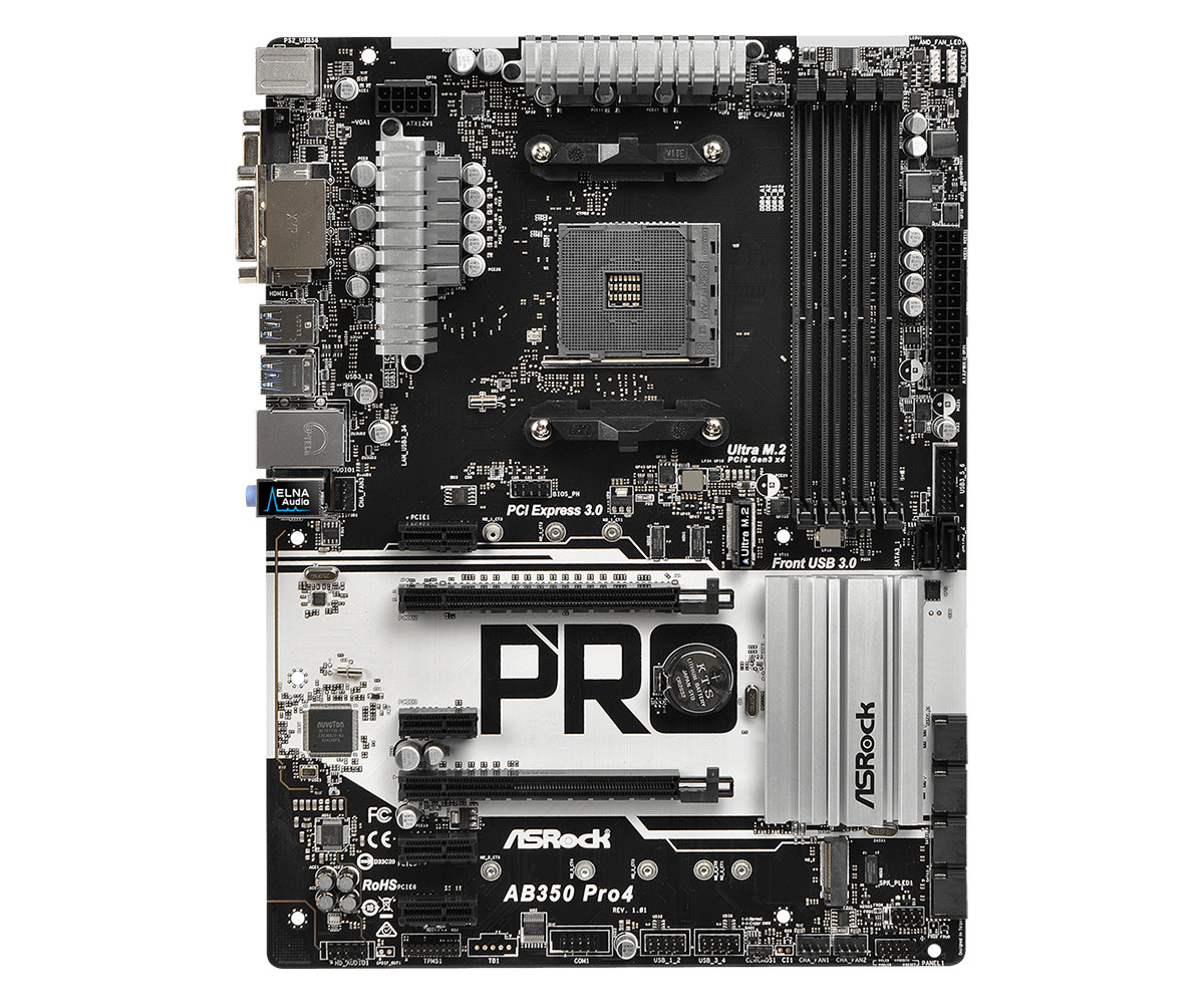 ASRock AB350 Pro4 Motherboard AMD B350 Socket AM4 DDR4 Ryzen M.2 DVI ATX D-Sub