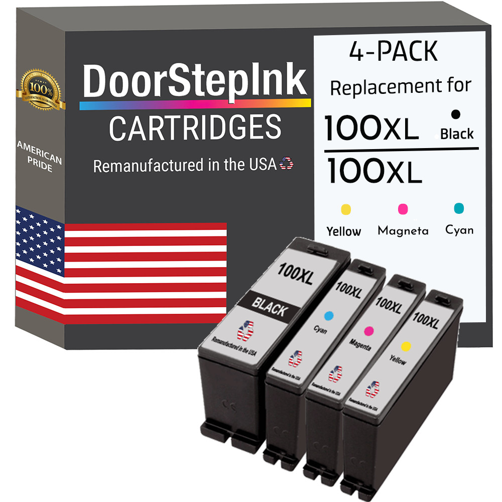 DoorStepInk Compatible Ink Cartridges for Lexmark 100XL Black, CMY-USA