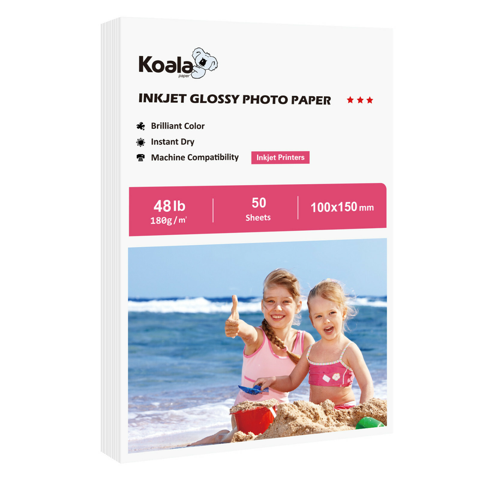 Koala Premium Photo Paper Glossy 48 lb 4 x 6 in 10x15cm for Inkjet HP Canon 50PK