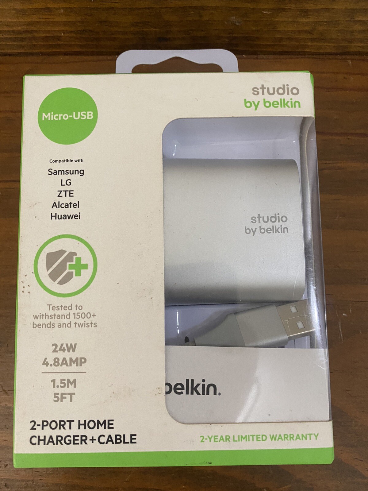 Studio by Belkin 2-Port Home Charger +Cable  Micro-USB Cable, Silver for Samsung