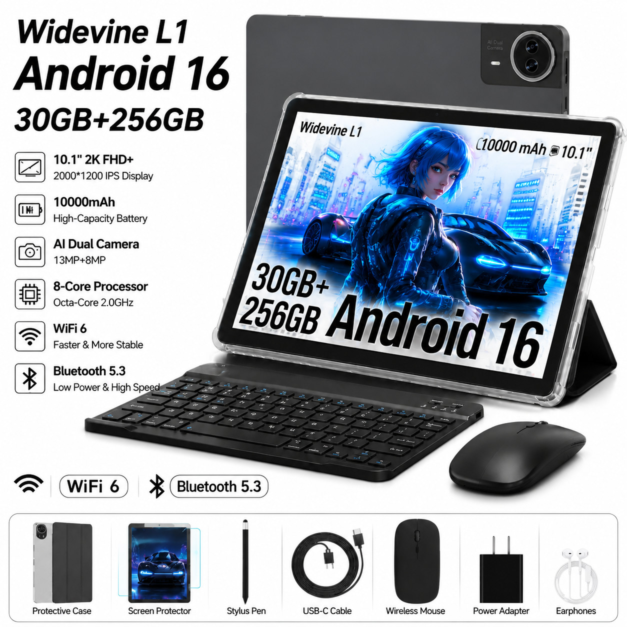 14.1 inch Dual-Function 2-in-1 Tablet Android 16 30GB RAM 256GB ROM WiFi Gemini