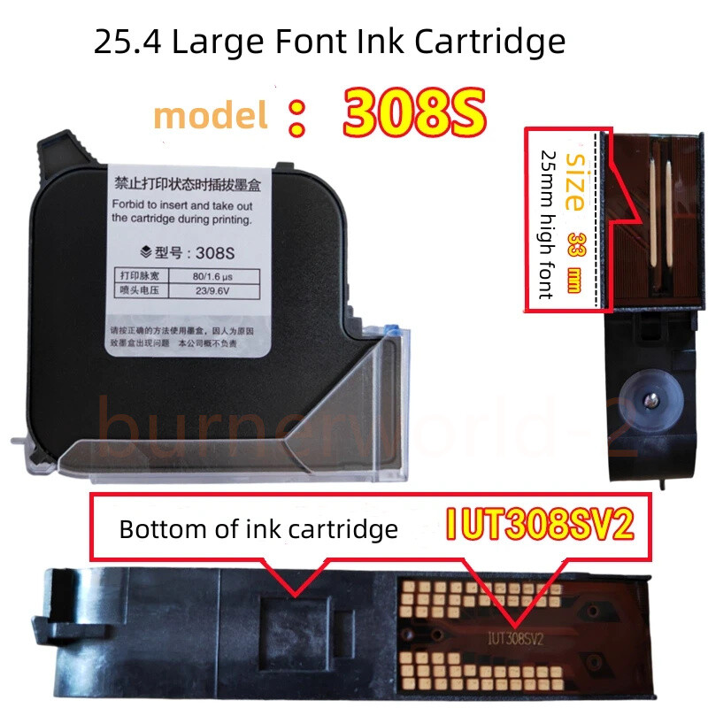 308S Ink Cartridge Quick-drying Solvent for 25.4mm Handheld Inkjet Printer G1309
