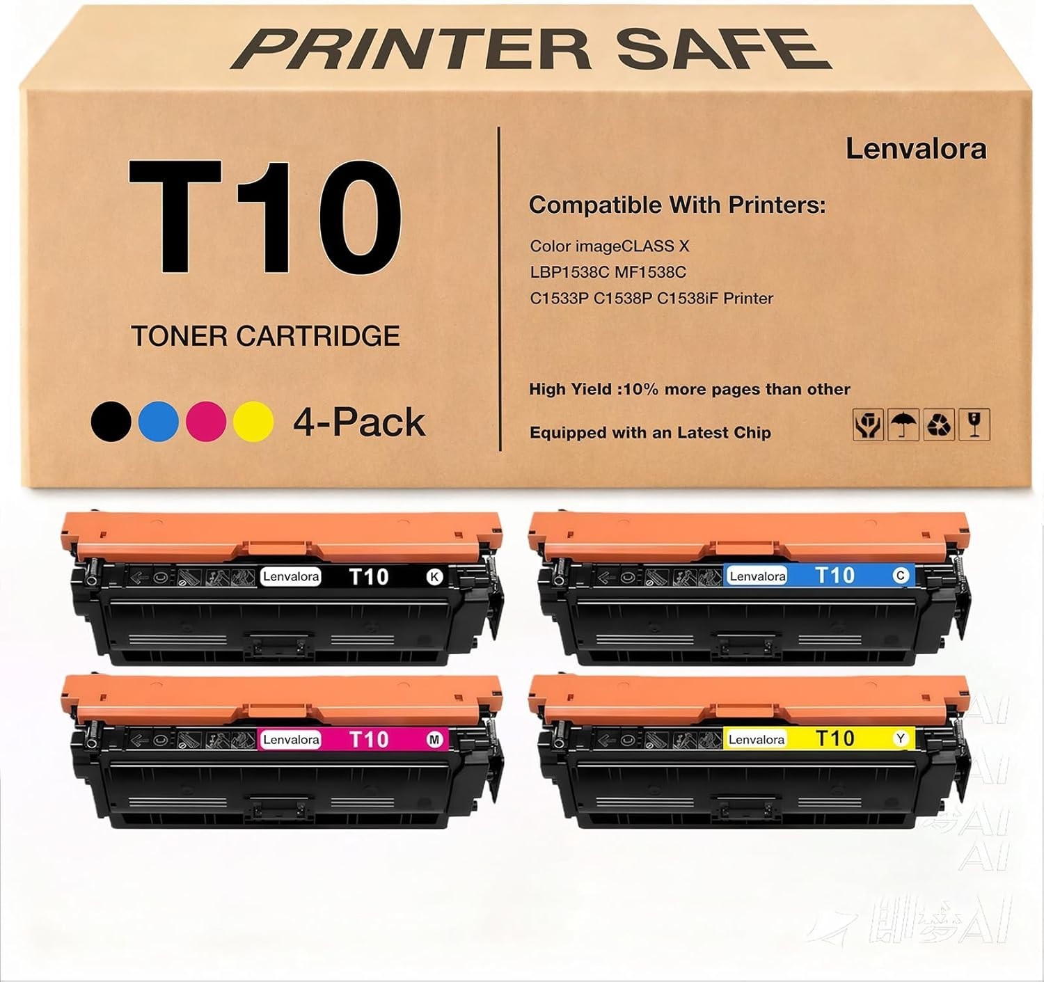 T10 Toner Cartridge 4 Pack BK C M Y for Canon imageCLASS X LBP MF