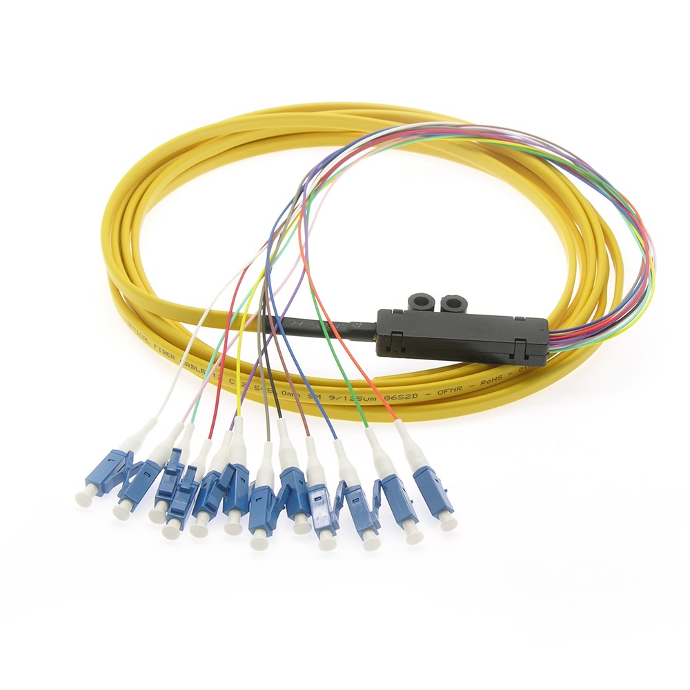 15 Pack of 3m 12-Fiber LC/UPC Singlemode Flat Ribbon Pigtail Yellow