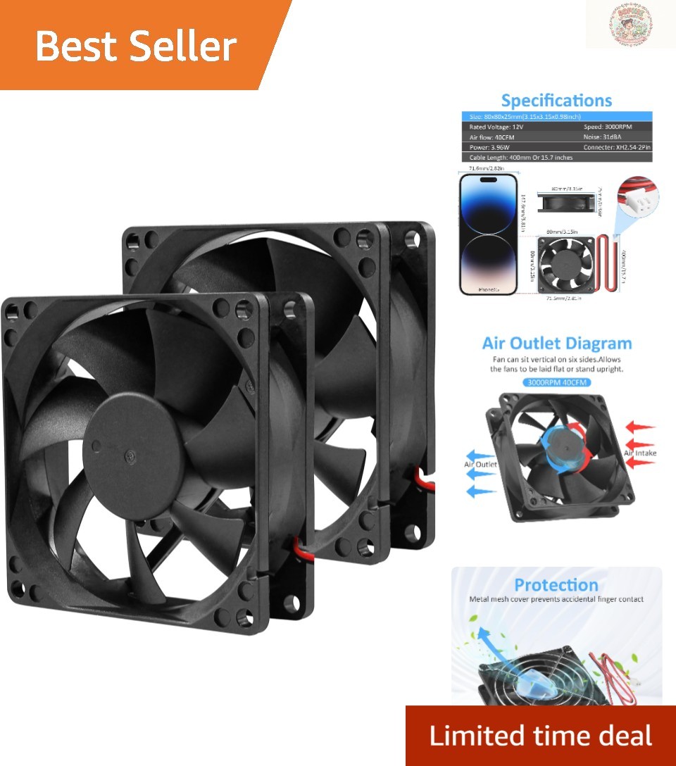 Versatile 80mm High-Performance Cooling Fans - 3000RPM for PC & Electronics
