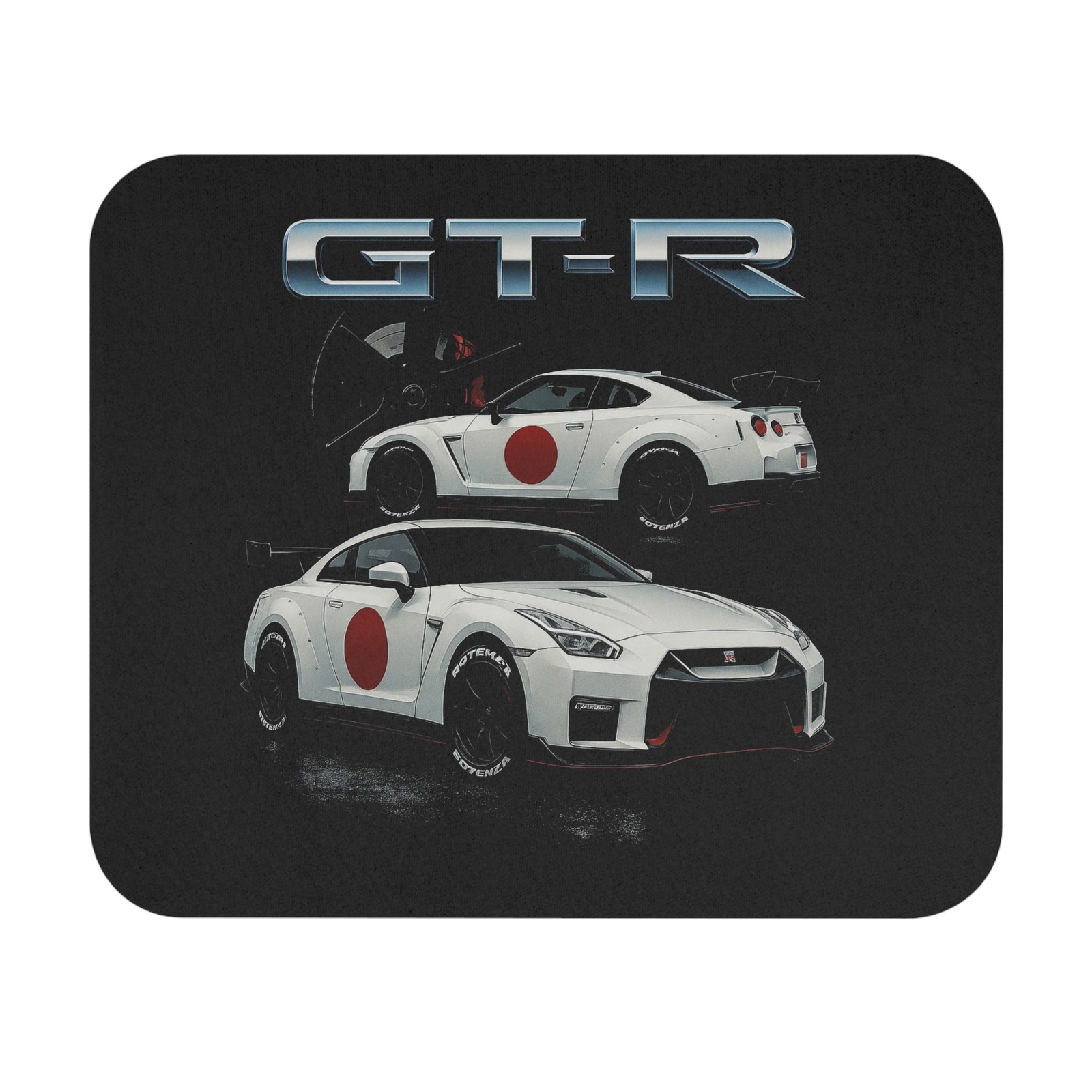 GT-R R35 Mouse Pad – White Supercar with Japanese Flag Design