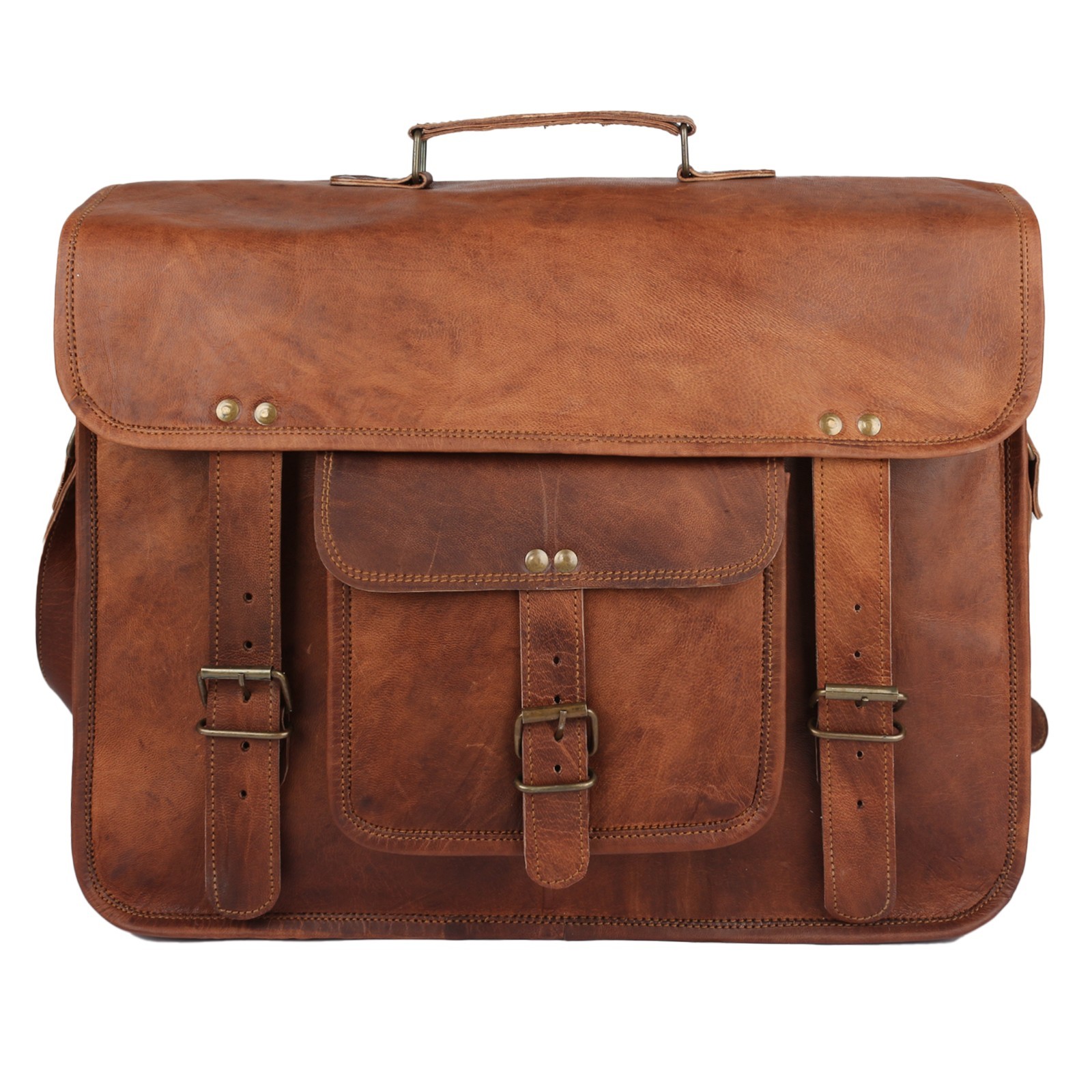 Large Vintage Brown Leather Laptop Messenger Bag for Men, Handmade Leather