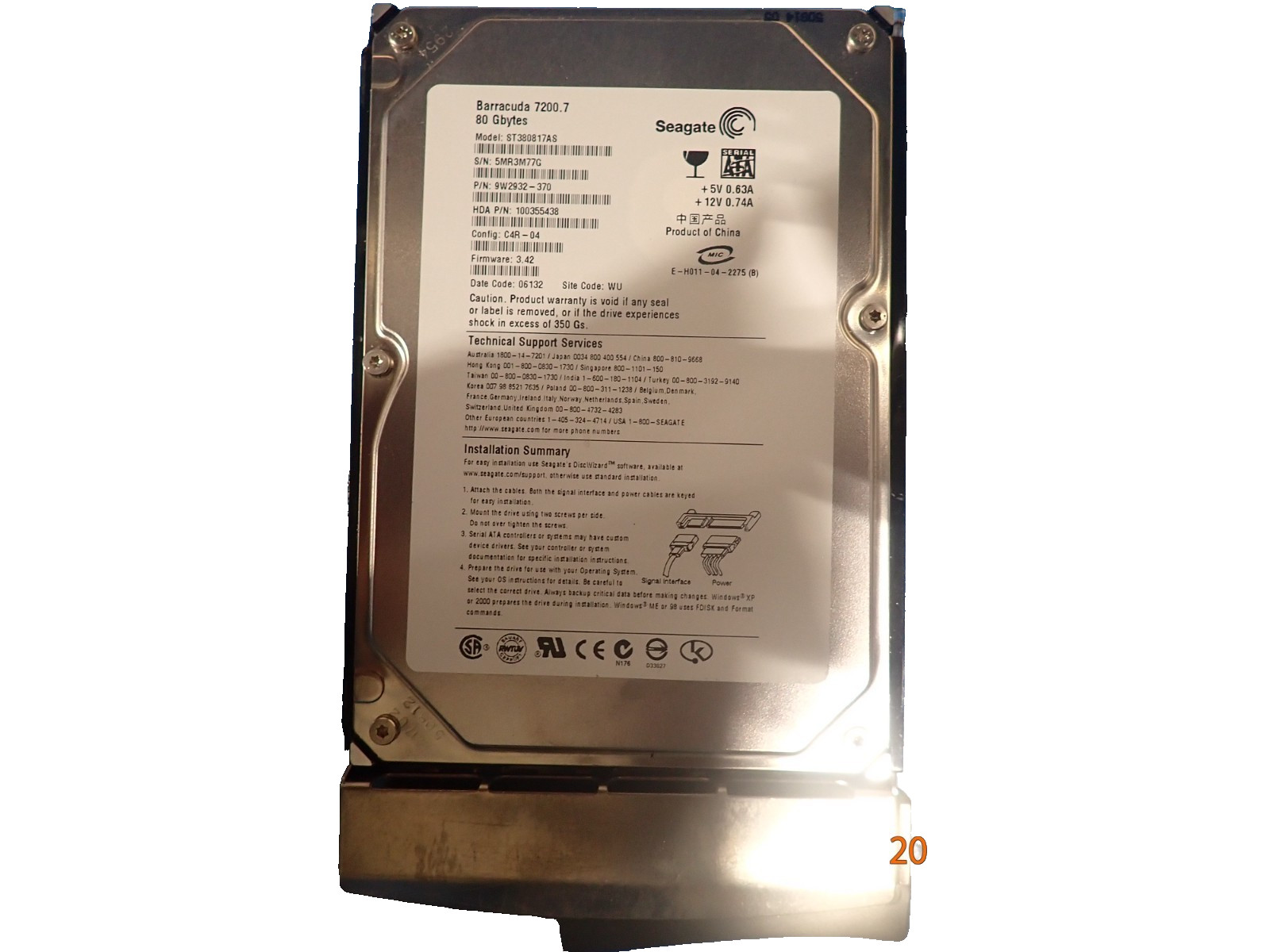 Seagate 9W2932-370 80GB 7200 RPM Hot Swap SATA 3.5" HDD Internal Hard Disk Drive
