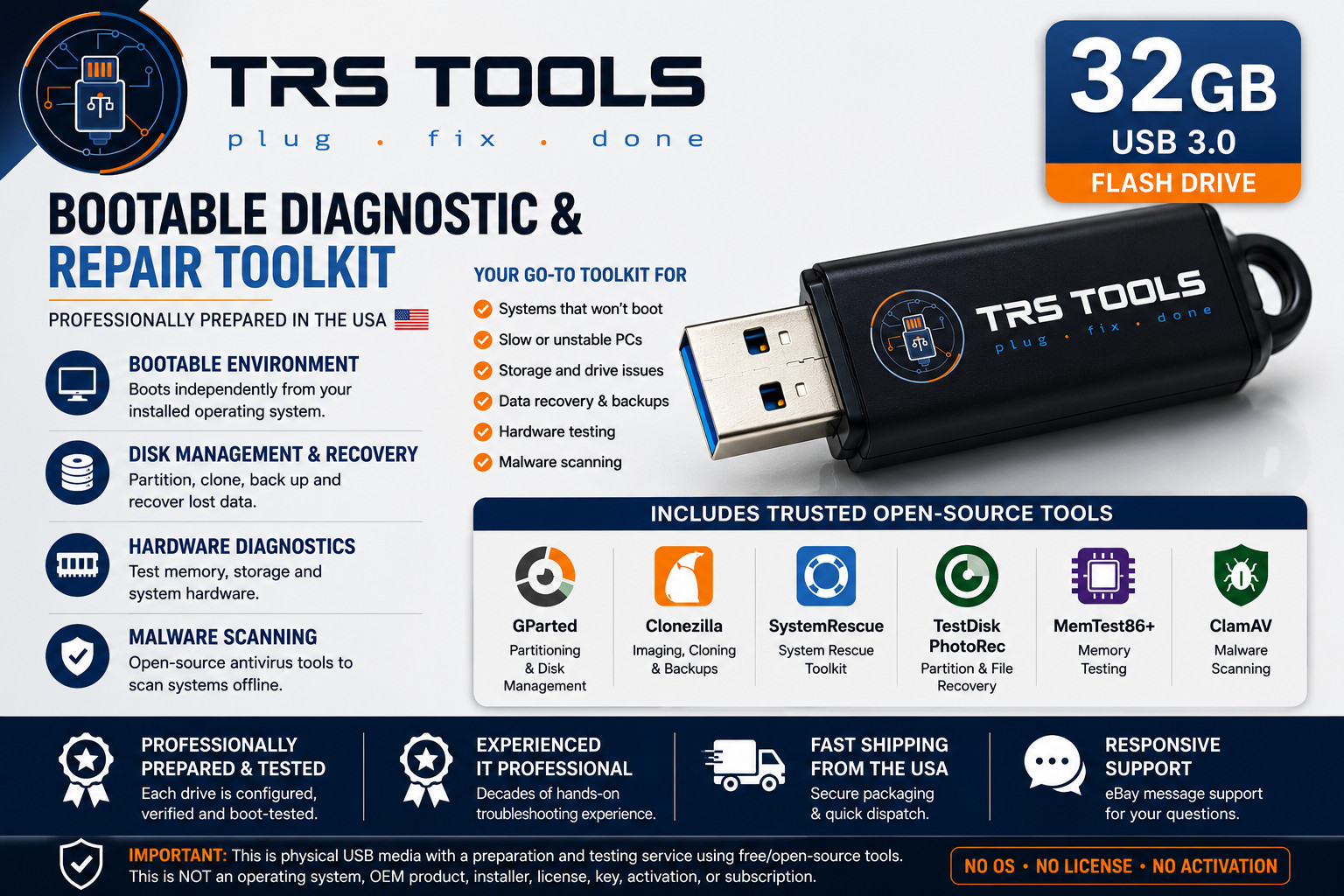 Bootable 32GB USB Diagnostic Repair Toolkit