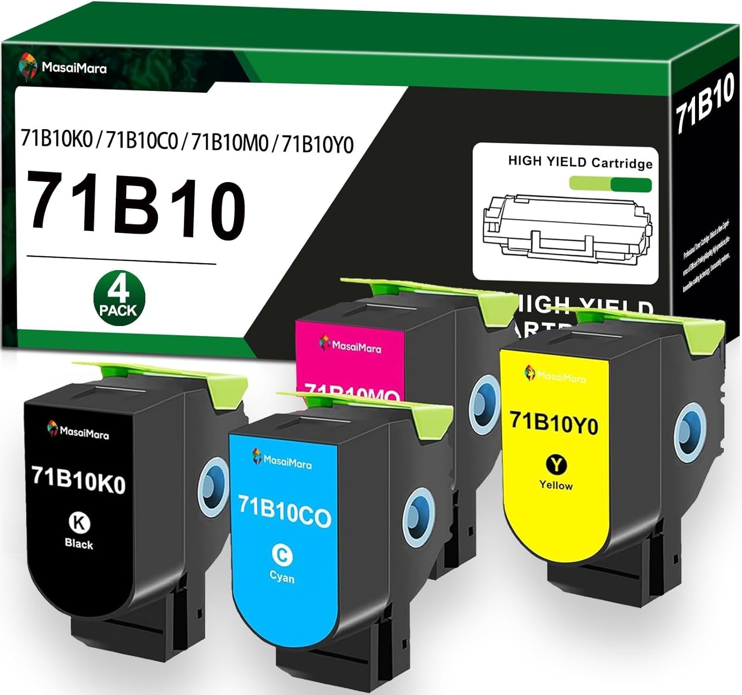71B10 Toner Cartridges 4 Pack for Lexmark CS317 CS417 CS517 CX317 CX417