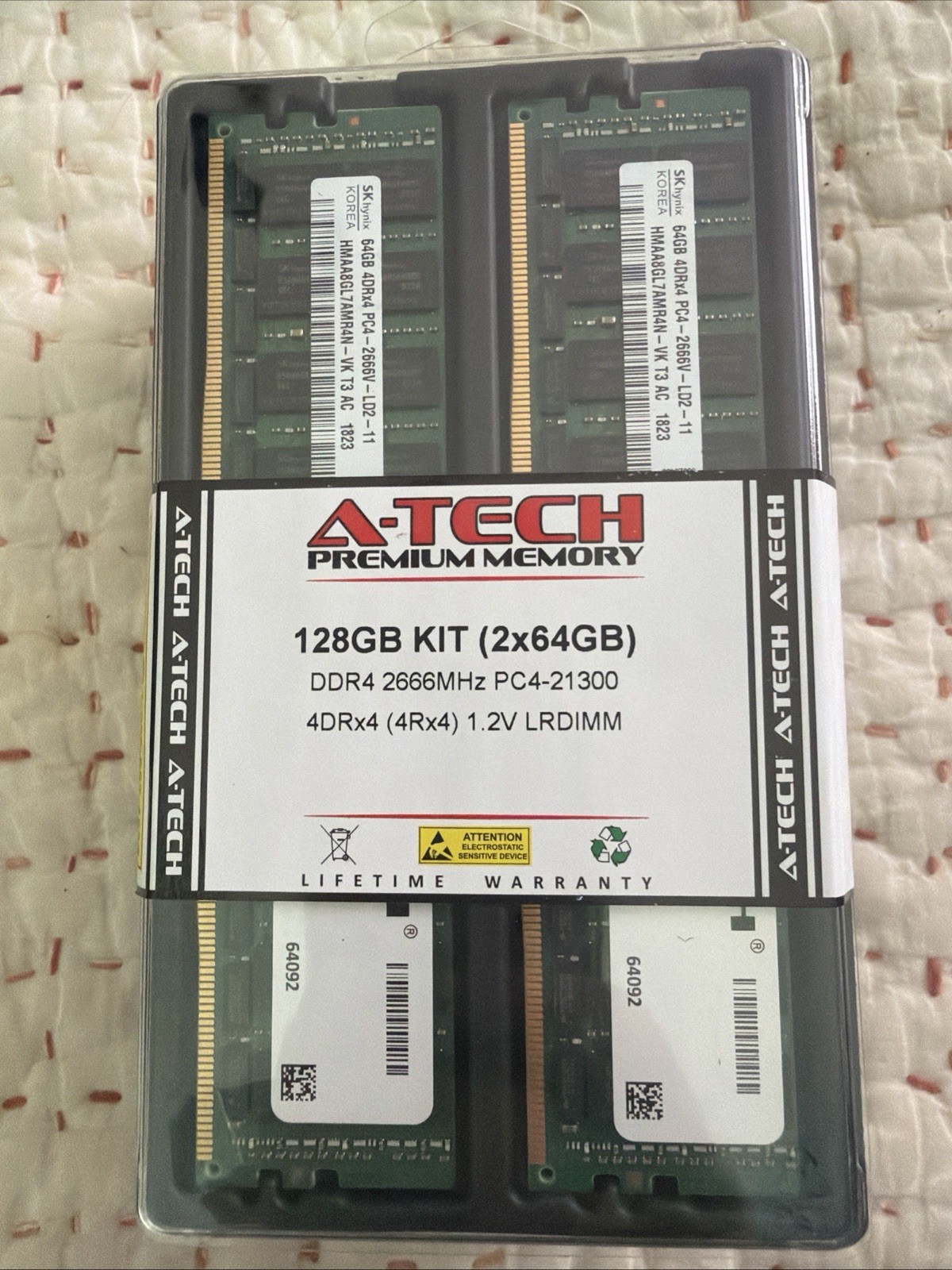 A-Tech 128GB KIT (2x64GB) DDR4 2666MHz PC4-21300 4DRx4 (4Rx4) 1.2V LRDIMM