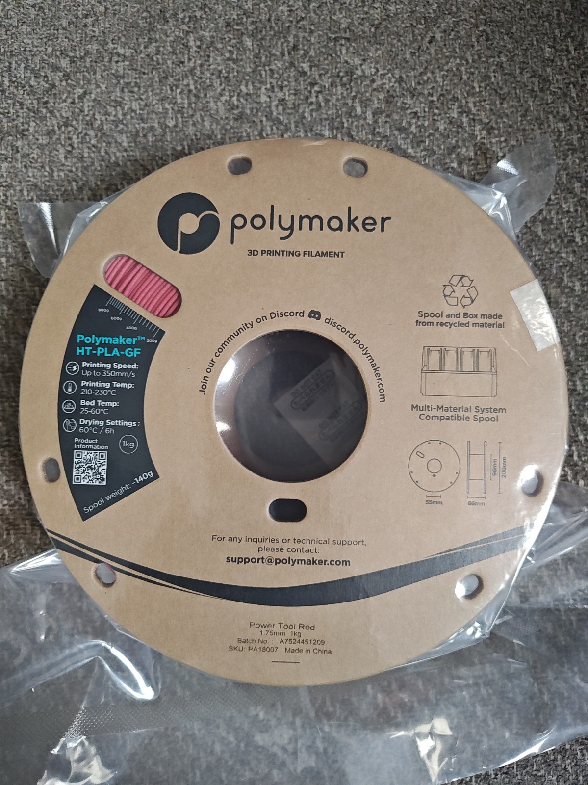 Polymaker 3D Printing Filament HT-PLA  Red 1.75mm 1kg