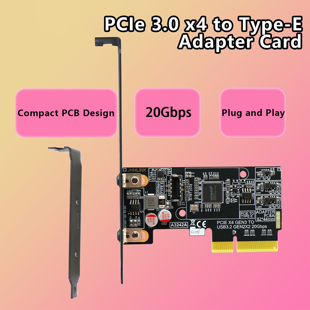 PCIe 3.0 X4 to USB 3.2 Gen2x2 20Gbps ASM3242 Type-E Adapter Card for PC A3242A