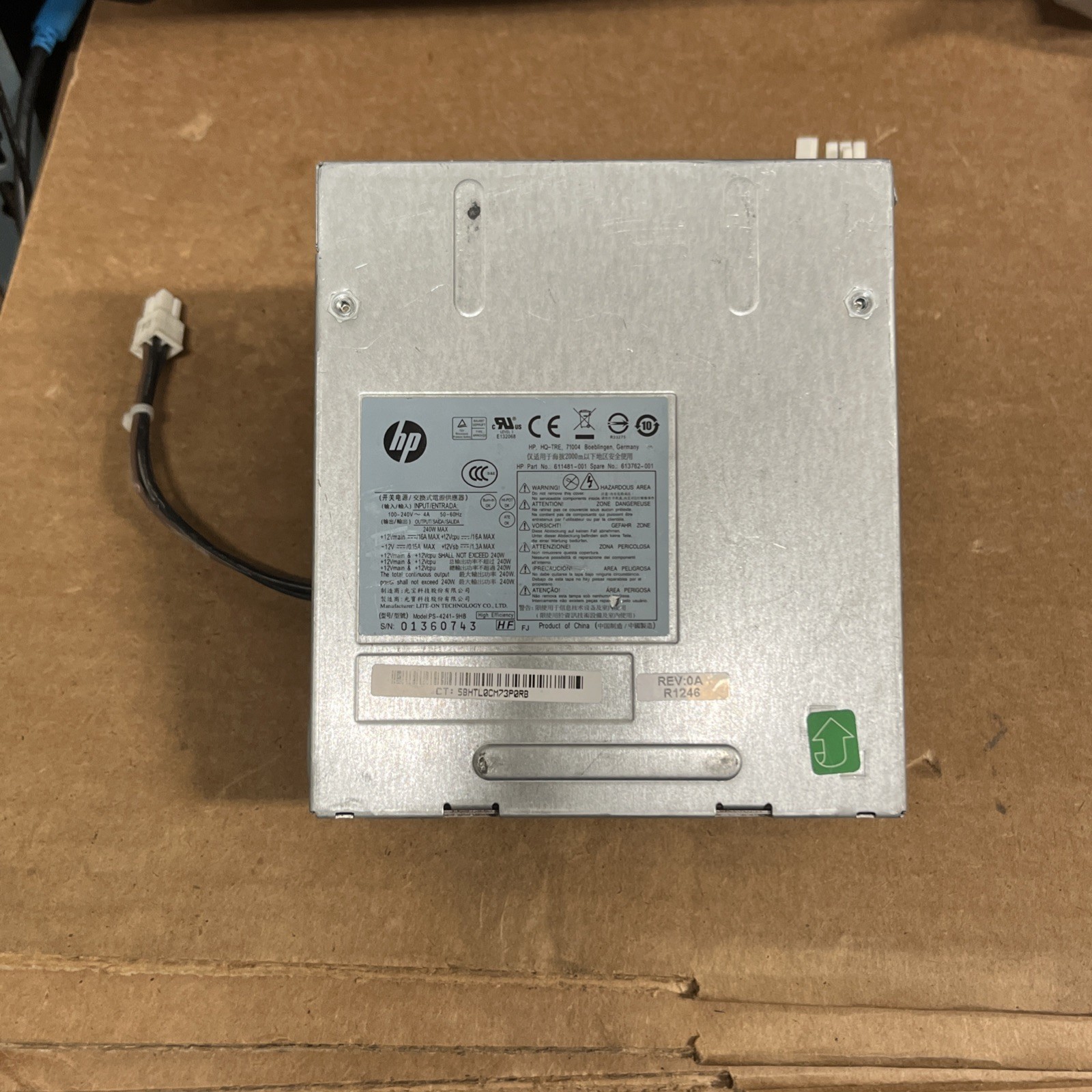 HP Compaq Model 240W Power Supply for 8200, 6200 Pro, 611481-001, PS-4241-9HB