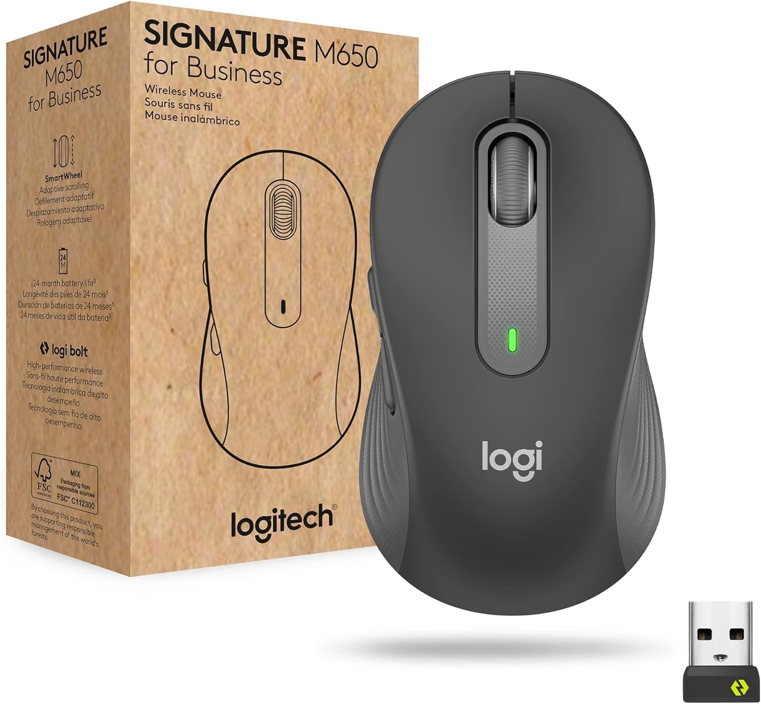 Logitech Signature M650 Wireless Optical Mouse SmartWheel Graphite for Business