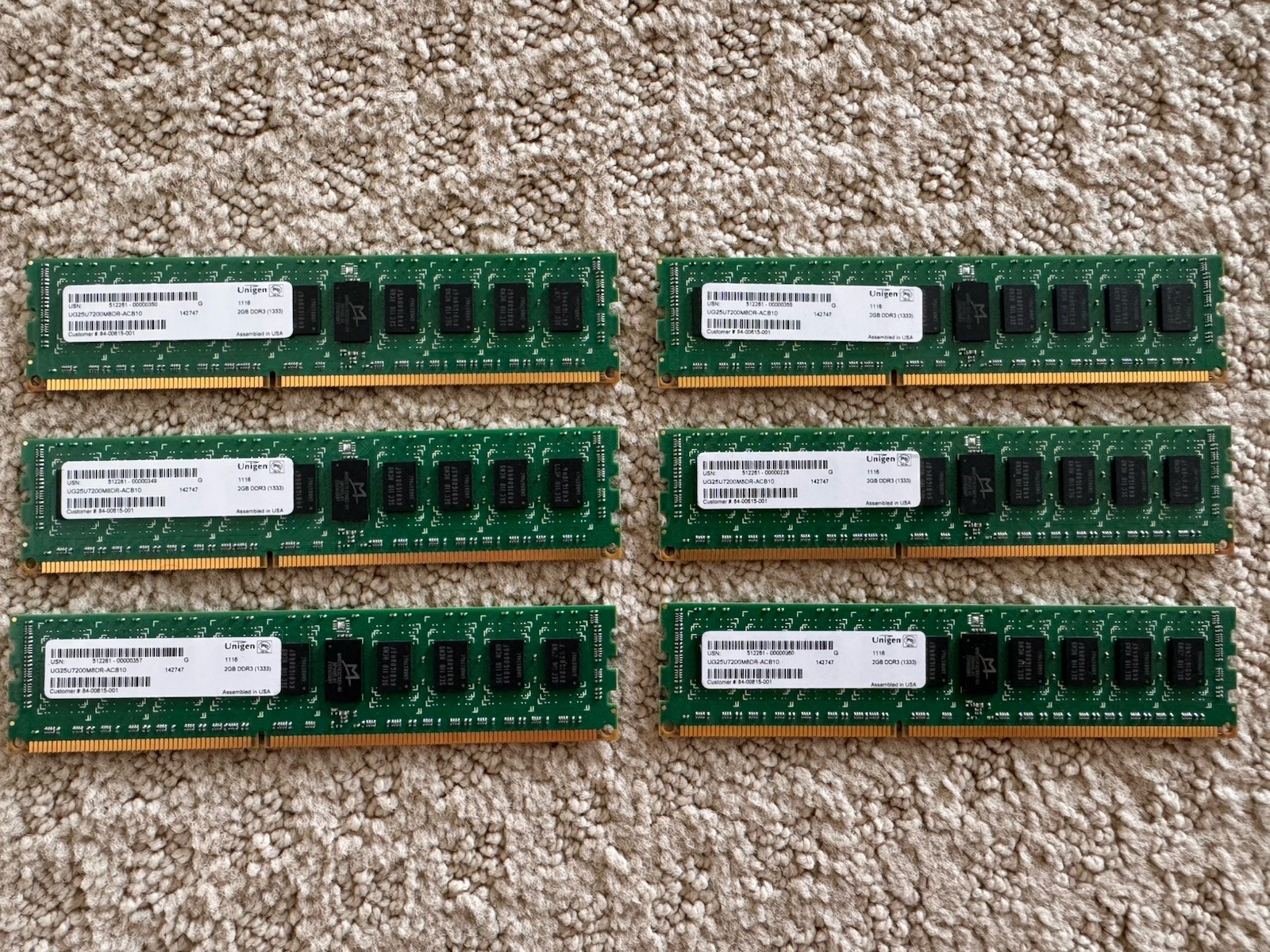 Lot of 6x 2GB DDR3 1333MHz Desktop RAM Modules - Unigen UG25U7200M8DR-ACB10