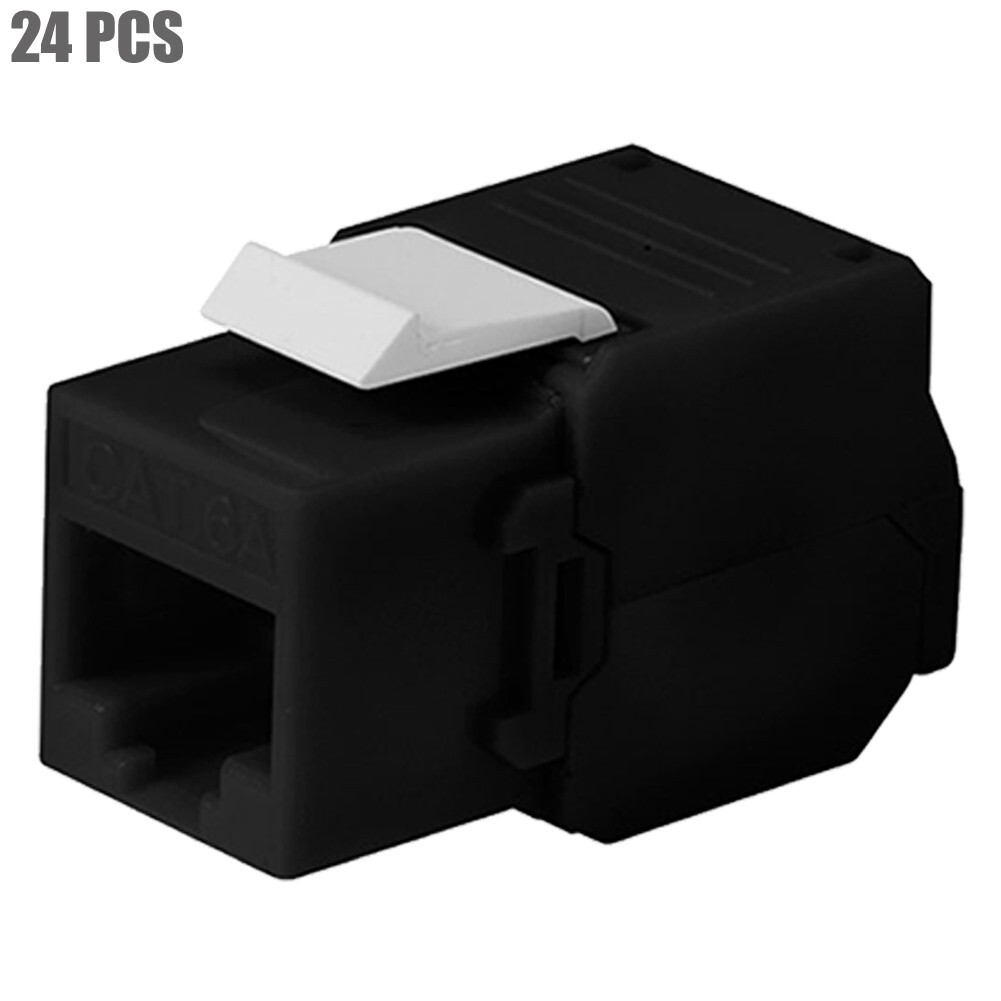 24 Pcs Cat6A RJ45 Network LAN Ethernet Toolless Keystone Jack 180 Degree Black