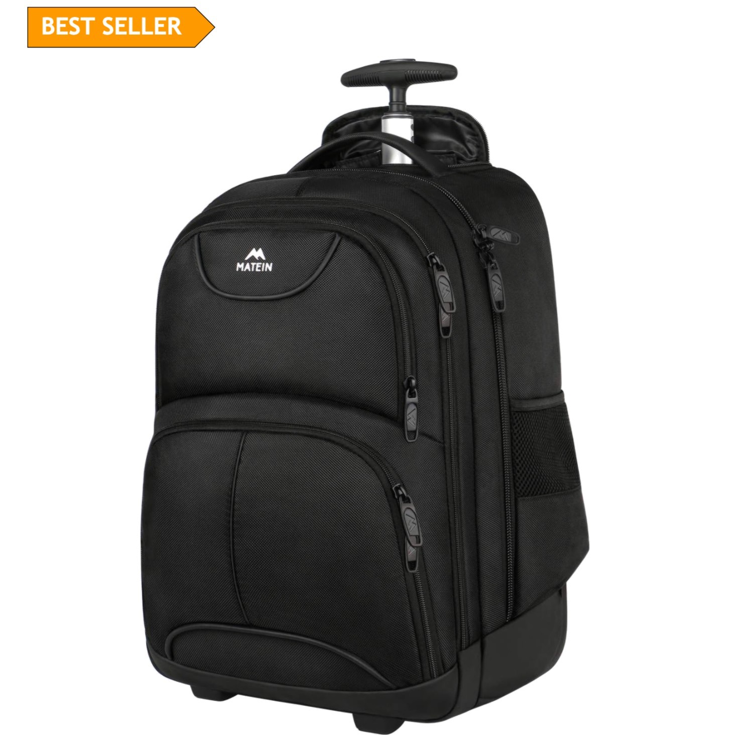 Elegant 45L Rolling Travel Backpack with Water-Resistant Design - Black