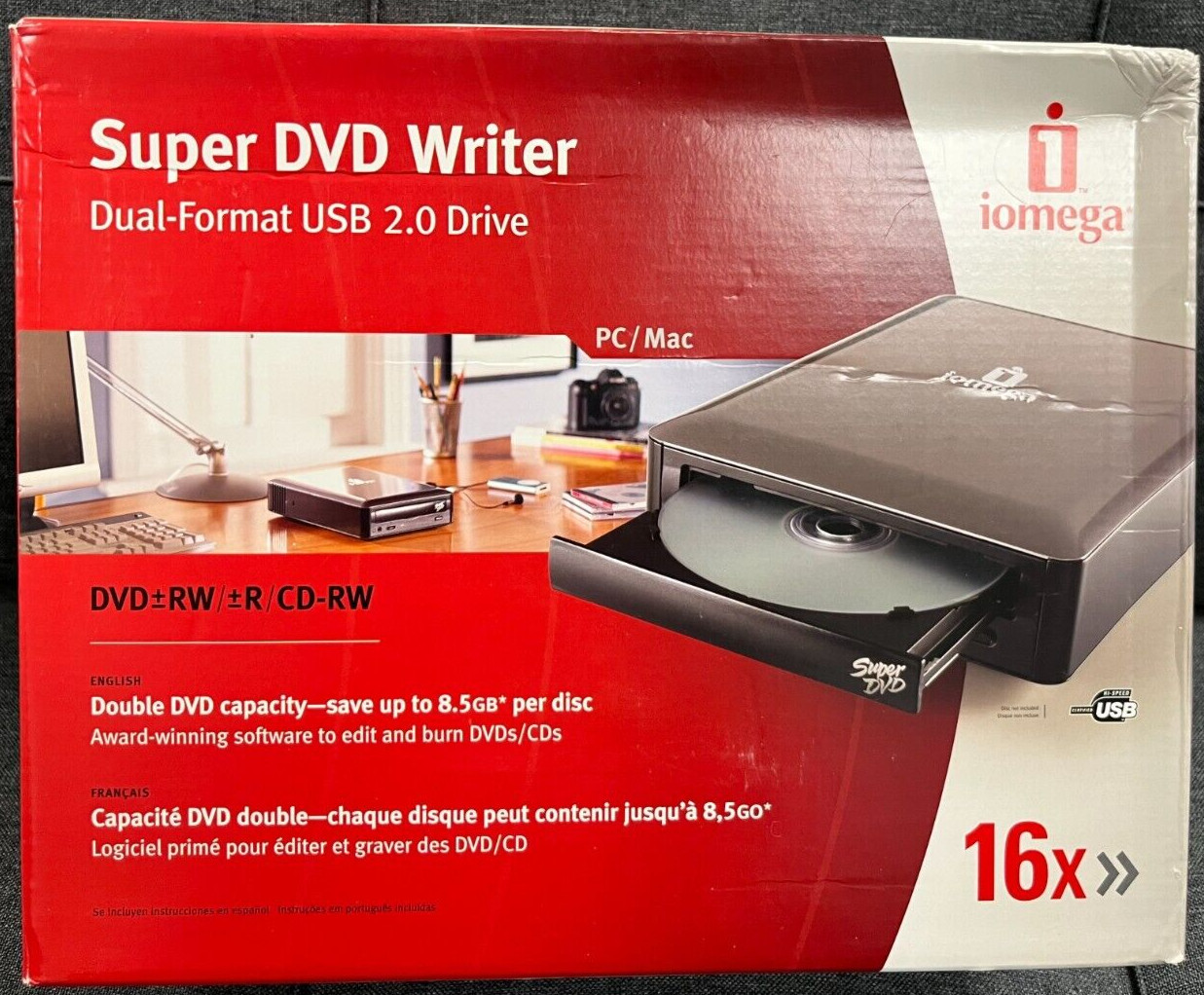 Iomega Super DVD Writer Dual-Format USB 2.0 Drive 16x Open Box Unused Look