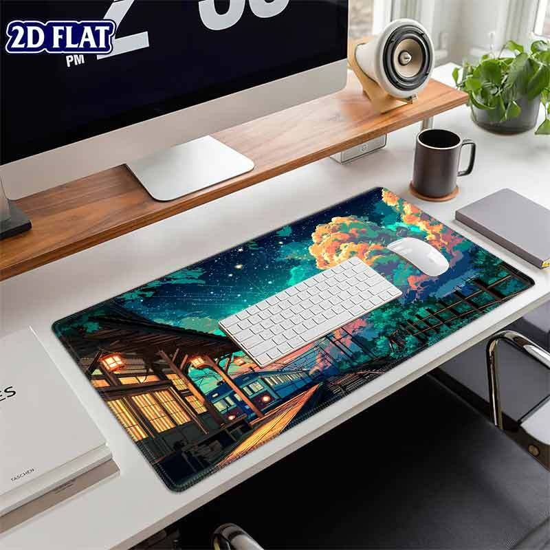 1pc BHJLAXR XXL Japanese Train Station Desk Mat & Mouse Pad - Starry Sky Theme