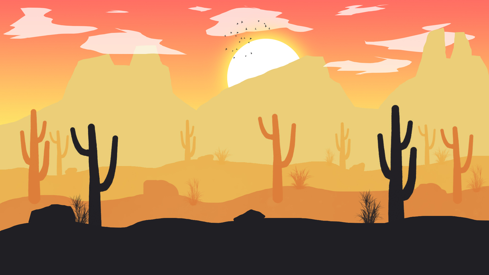 Landscape desert sand sunset sun mountains cactus grass Custom Gaming Mat Desk