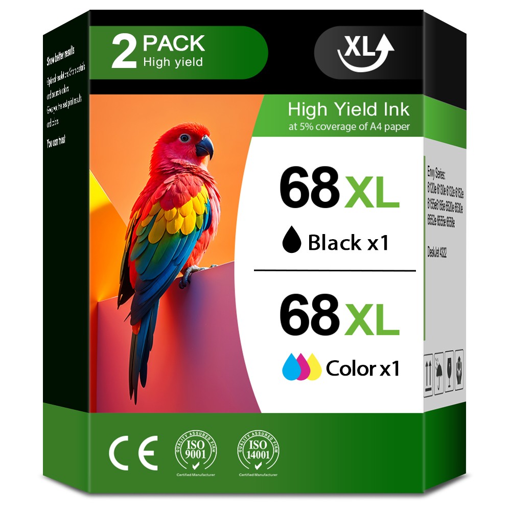 68XL Ink Cartridge 2-Pack, High Yield Black and Color Replacement for 68 Series