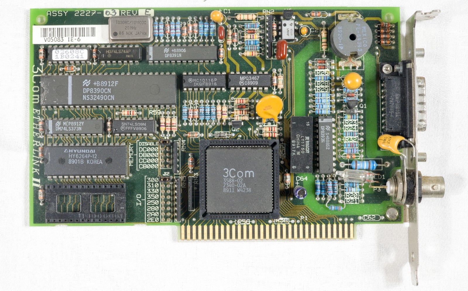 3Com Etherlink II 2227-01 10Base2 AUI ethernet card 8 bit ISA ISAE03
