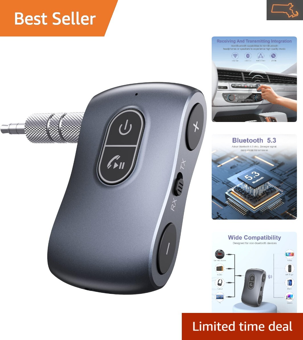 Advanced Bluetooth 5.3 Transmitter Receiver: Clear Sound, Portable Design