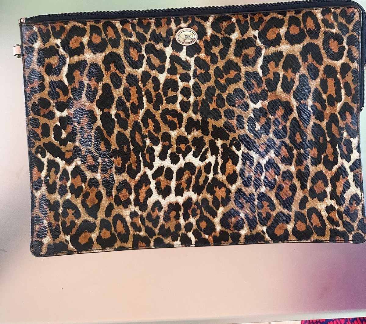 Original Coach 13 inch Leopard Laptop Sleeve bag w/ Coach  Card  case