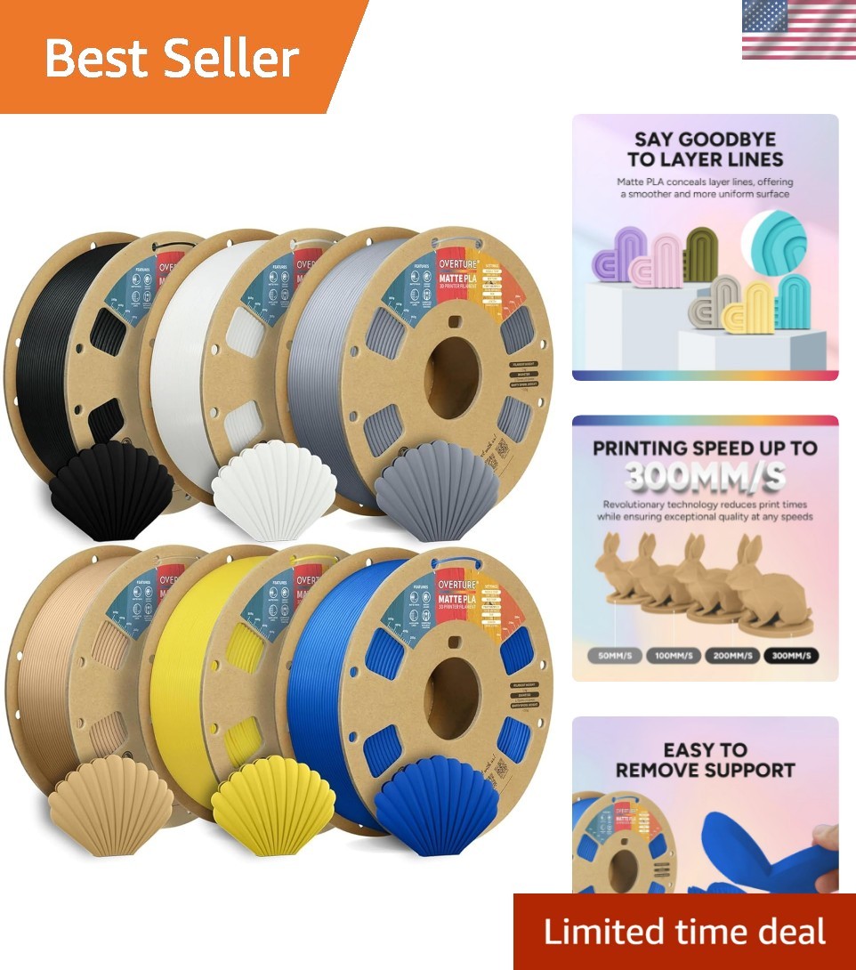 Low Warping 1.75mm Matte PLA Filament - 6 Color Pack for Creative 3D Printing