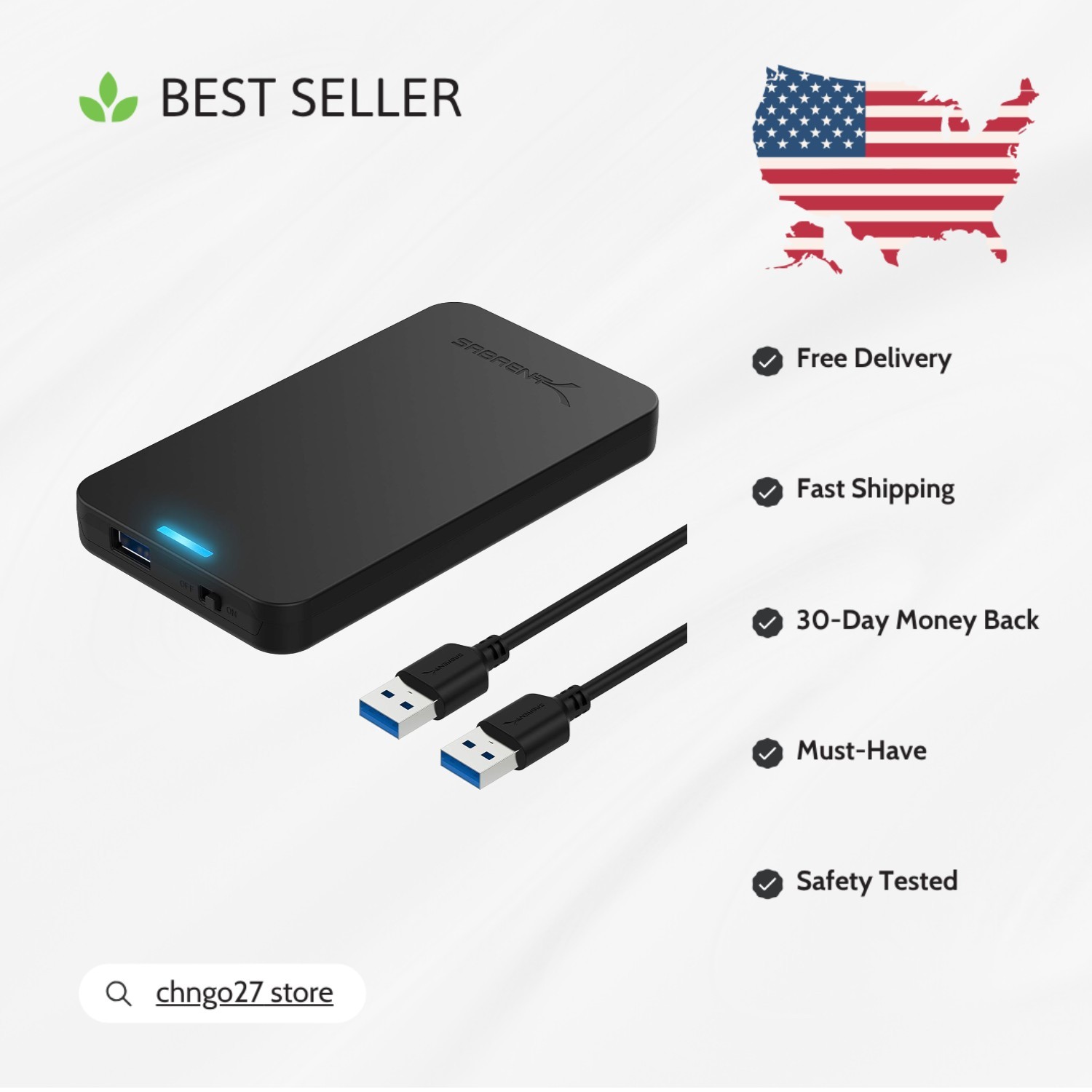 2.5 Inch SATA to USB 3.0 Tool-Free SSD External Hard Drive Enclosure - Black