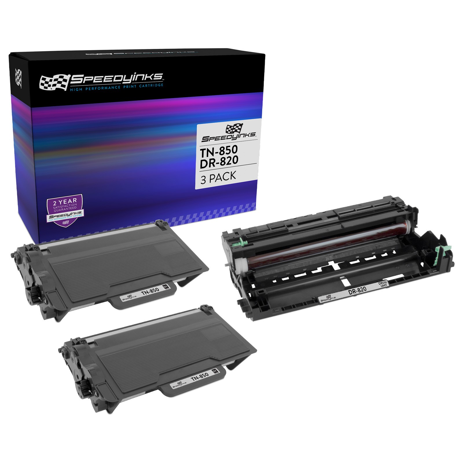 Compatible Toner & Drum Replacements for Brother TN850 & DR820 (2 T, 1 Dr, 3-Pk)