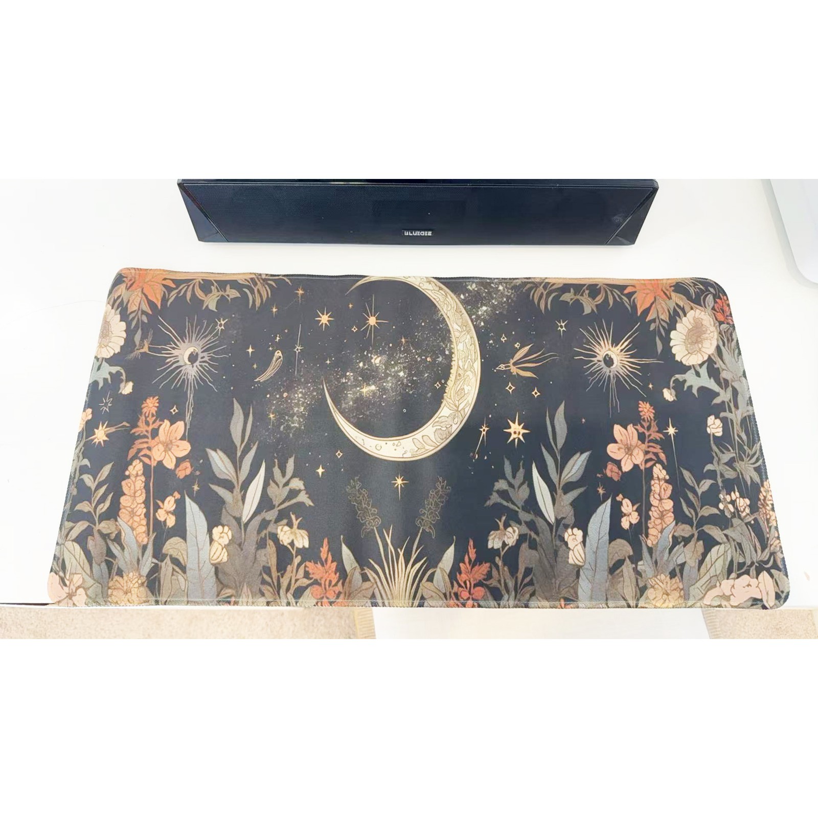 Boho Celestial Moon Floral Gaming Mouse Pad 23.6" X 11.5" Desk Keyboard Mat