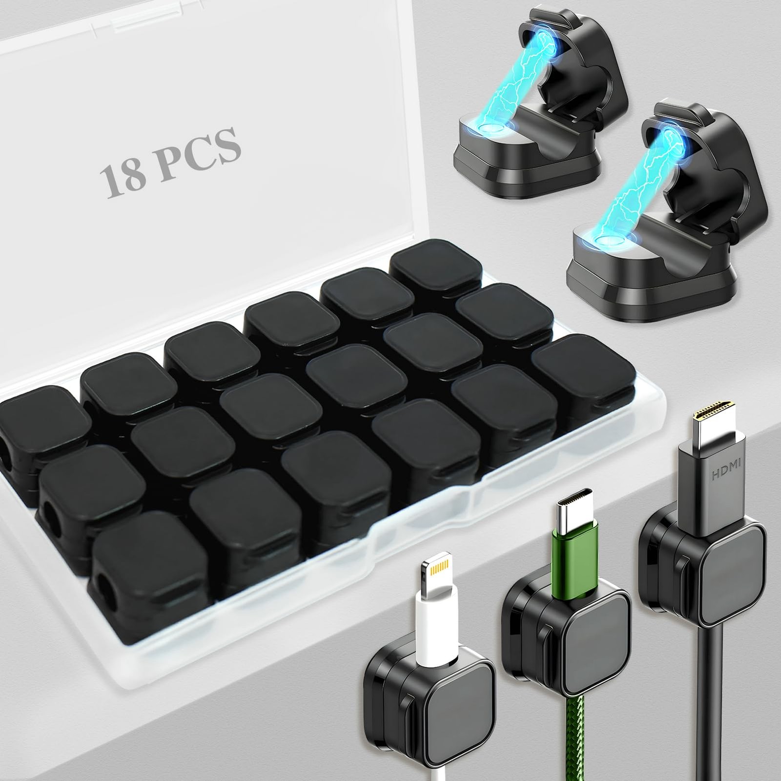 18 Pack Cord Organizer Holder,Magnetic Cable Clips Management, Easy Adhesive ...