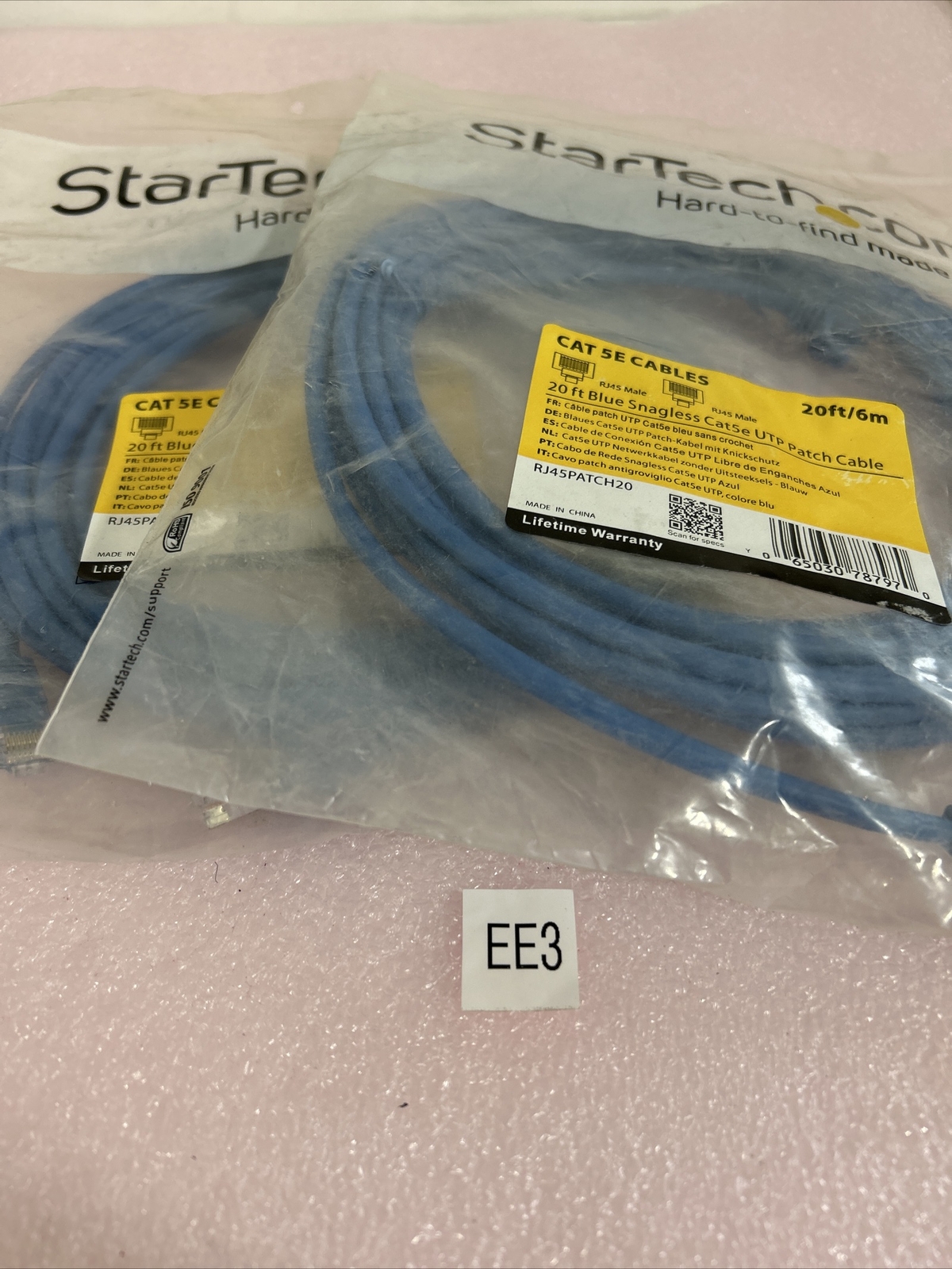 (2) STARTECH.COM RJ45PATCH20 20FT CAT5E BLUE SNAGLESS  UTP PATCH Cable New.