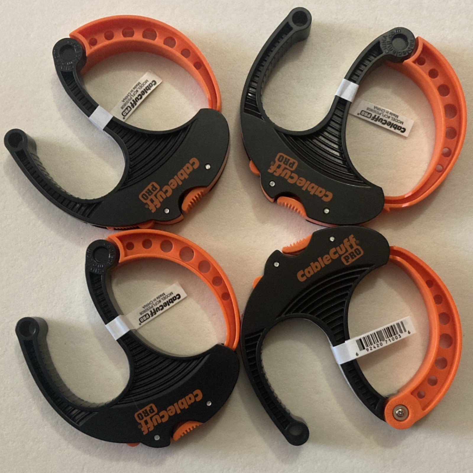 Large CableCuff Reusable Adjustable Cable Clamps Black Orange Set of 4