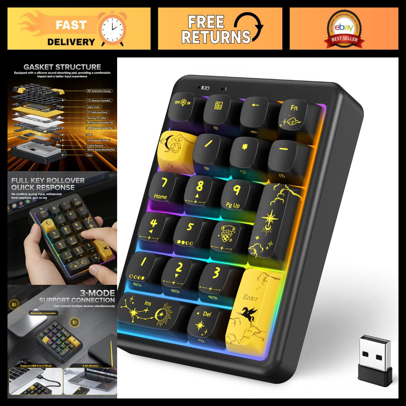 Wireless Mechanical Numpad - Numeric Keypad for Laptops & PCs, Portable Design