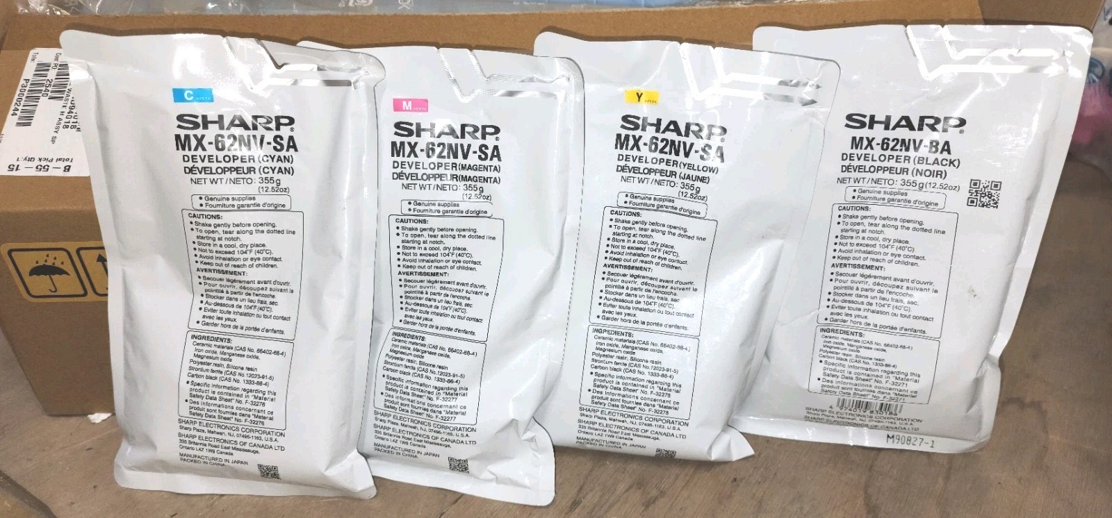 Sharp MX-62NVSA Cyan/Magenta/Yellow/Black Developer OEM Original 