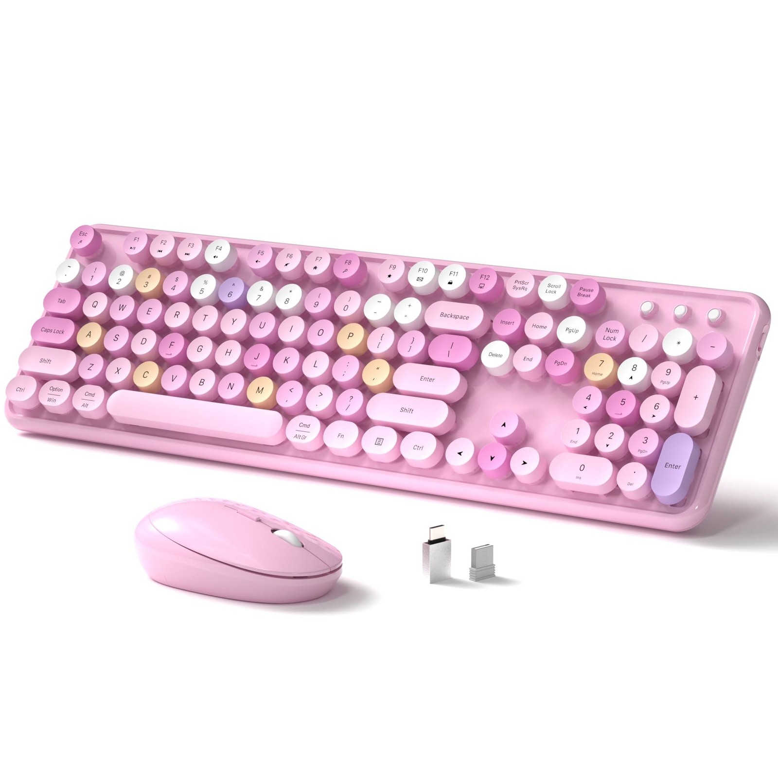 Links9+ Wireless Keyboard and Mouse, Full-Size Retro Typewriter Keyboard with...