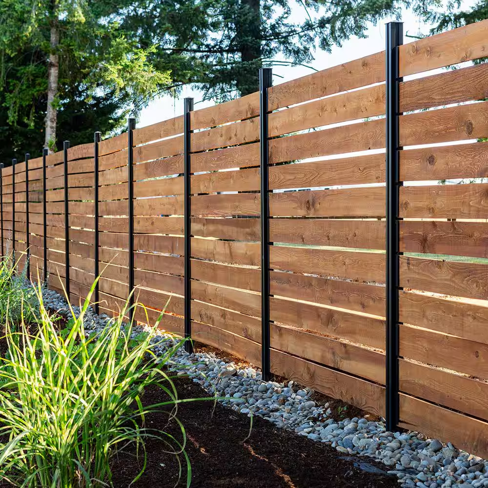 Modular Fencing 94 In. H Matte Black Aluminum In-Ground Post for a 6 Ft. H Outdo