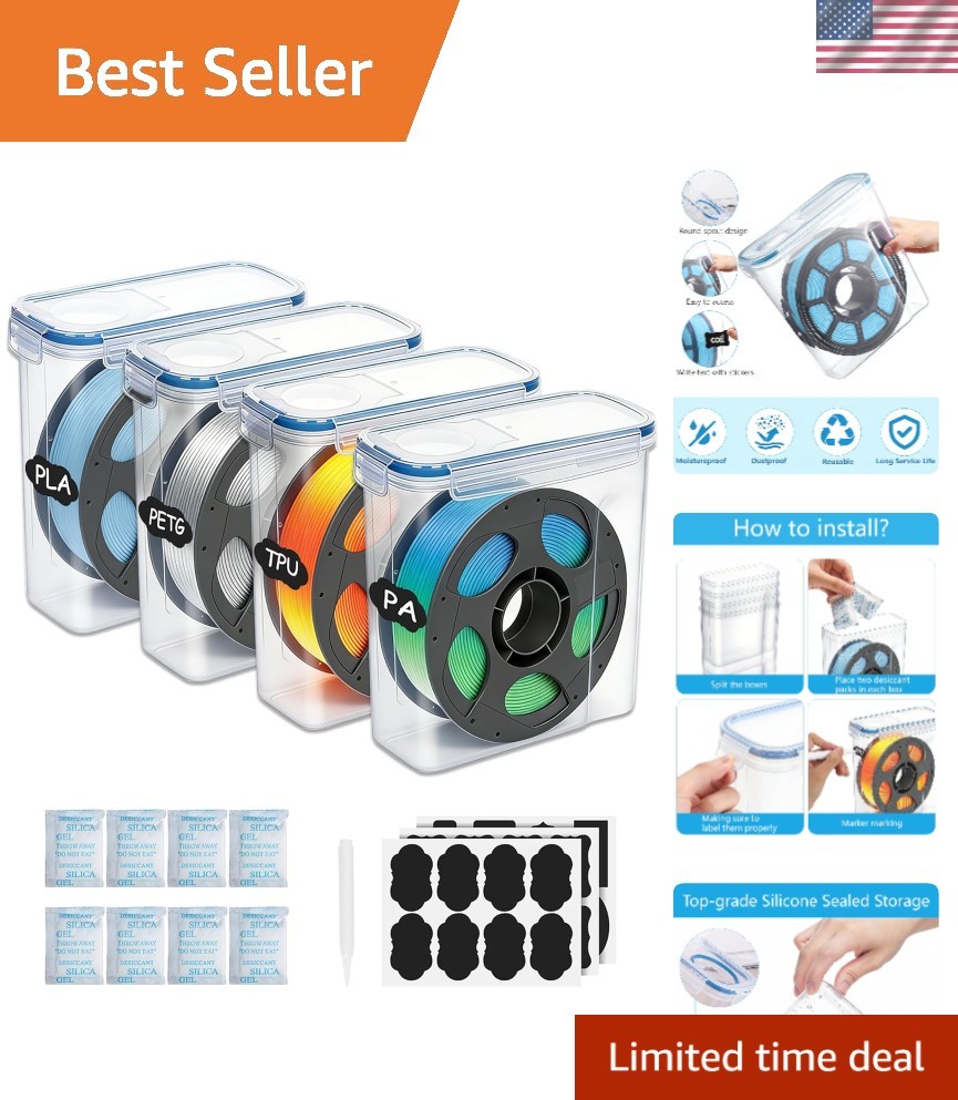 Moisture-Proof 4-Pack Filament Storage with Desiccants - 1.75mm Compatibility
