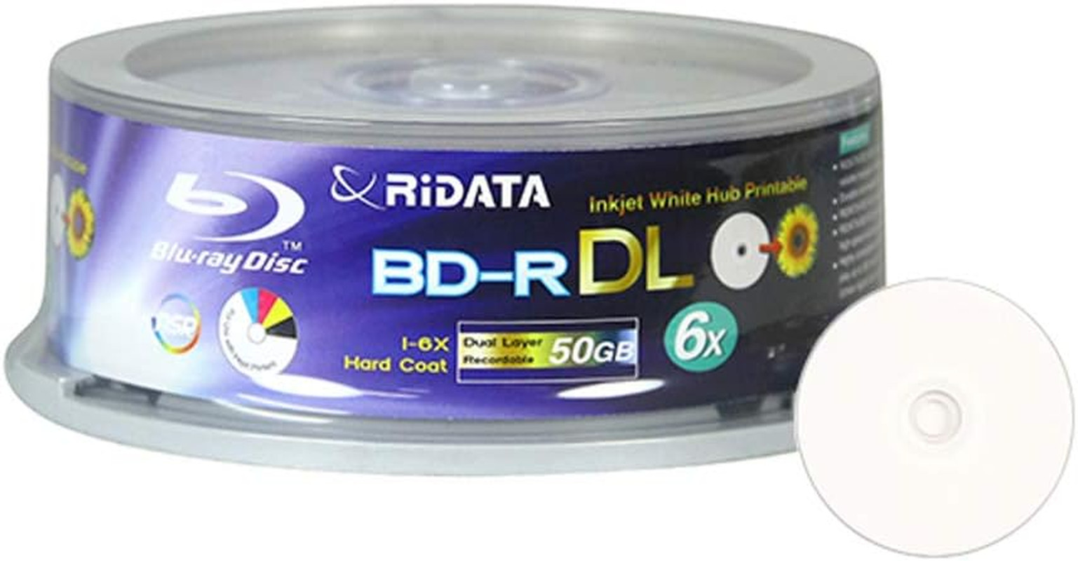 25 Pack  BD-R DL Dual Layer 6X 50GB White Inkjet Hub Printable Disc
