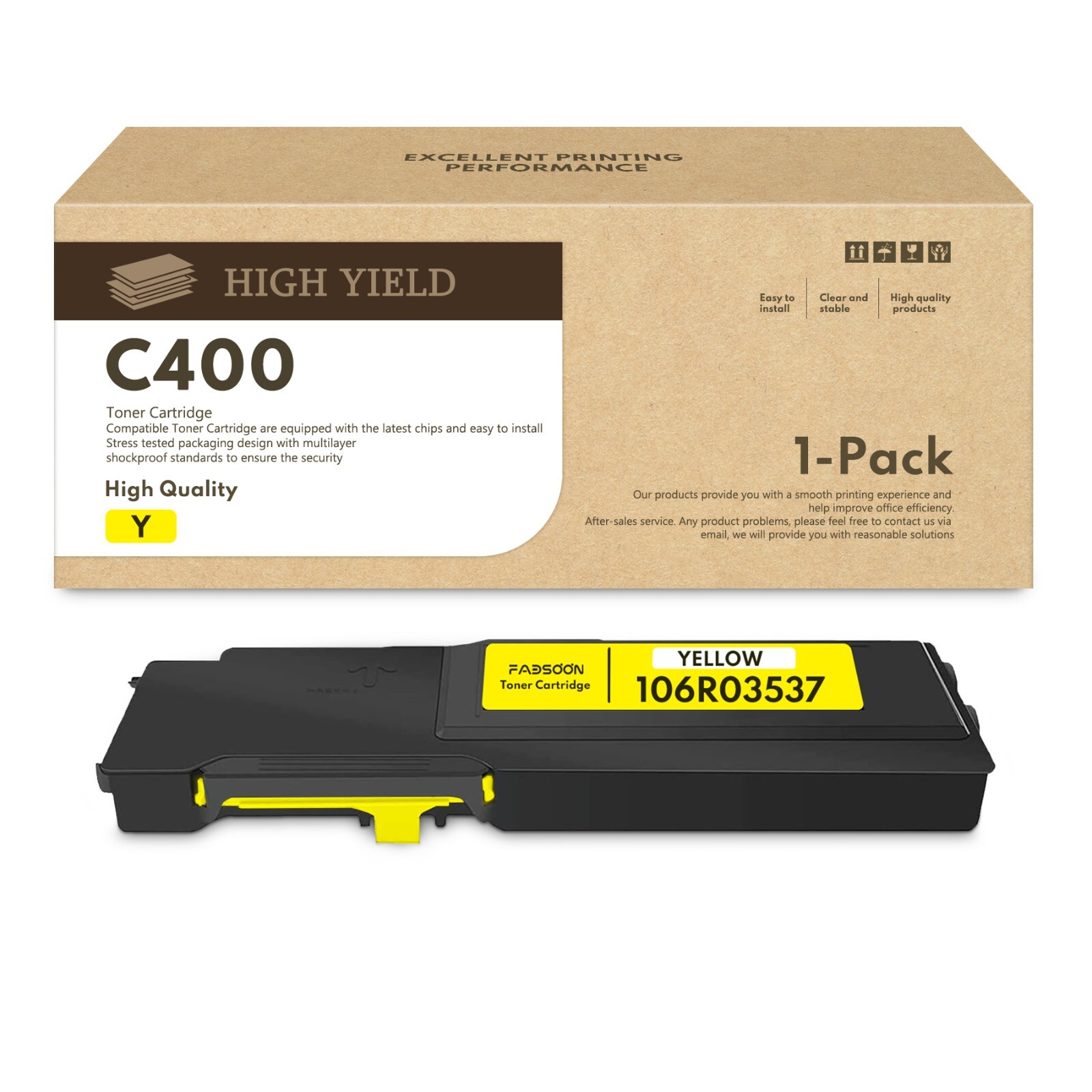 FADSOON® Replacement Yellow Toner 106R03537 for Xerox VersaLink C400 C405, 1-PK