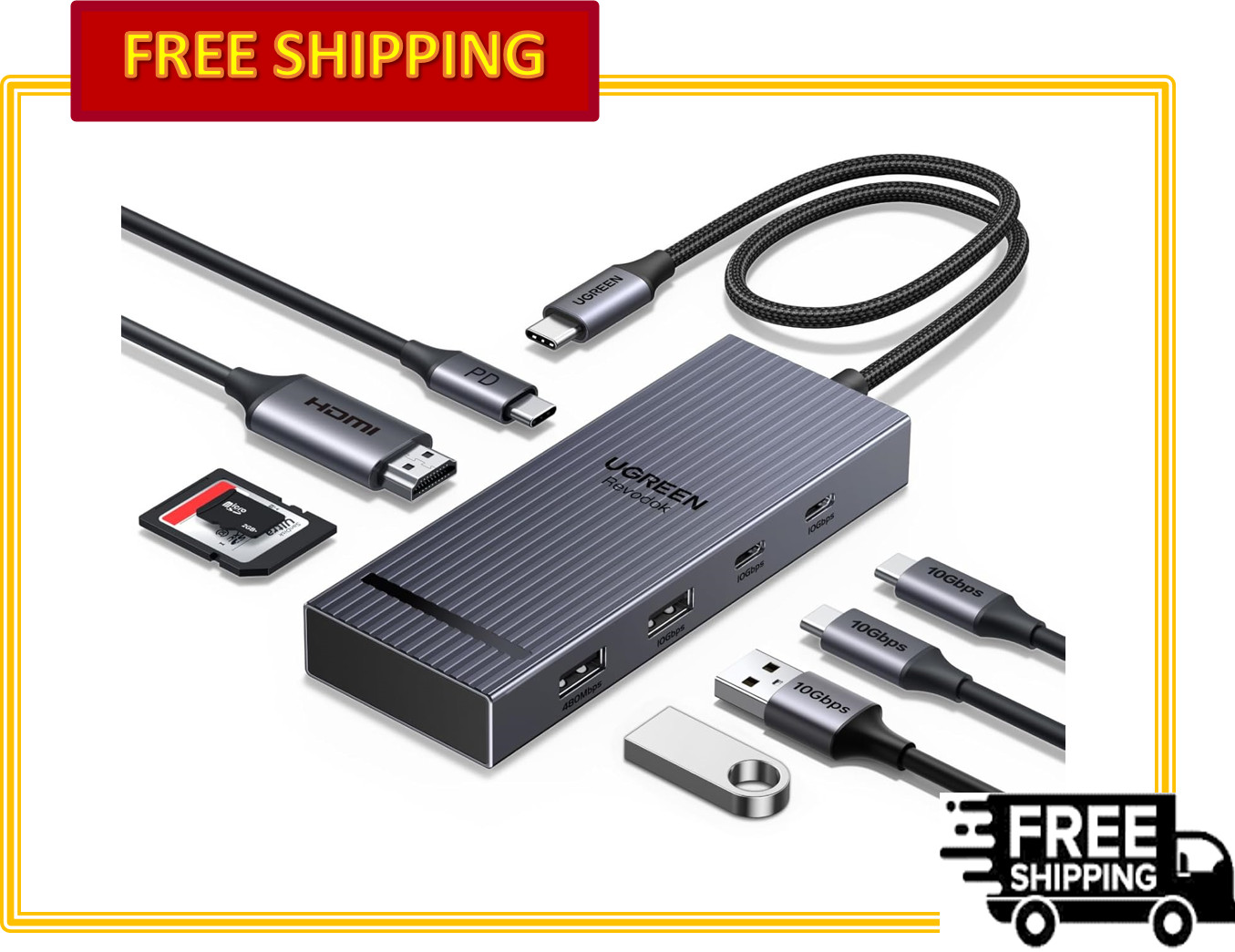 UGREEN Revodok Pro USB C Hub 8-in-1 Docking Station 10Gbps 100W PD Charging