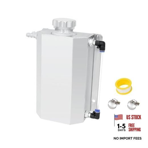 Aluminum Coolant Overflow Tank, Universal Radiator Reservoir | 2L White