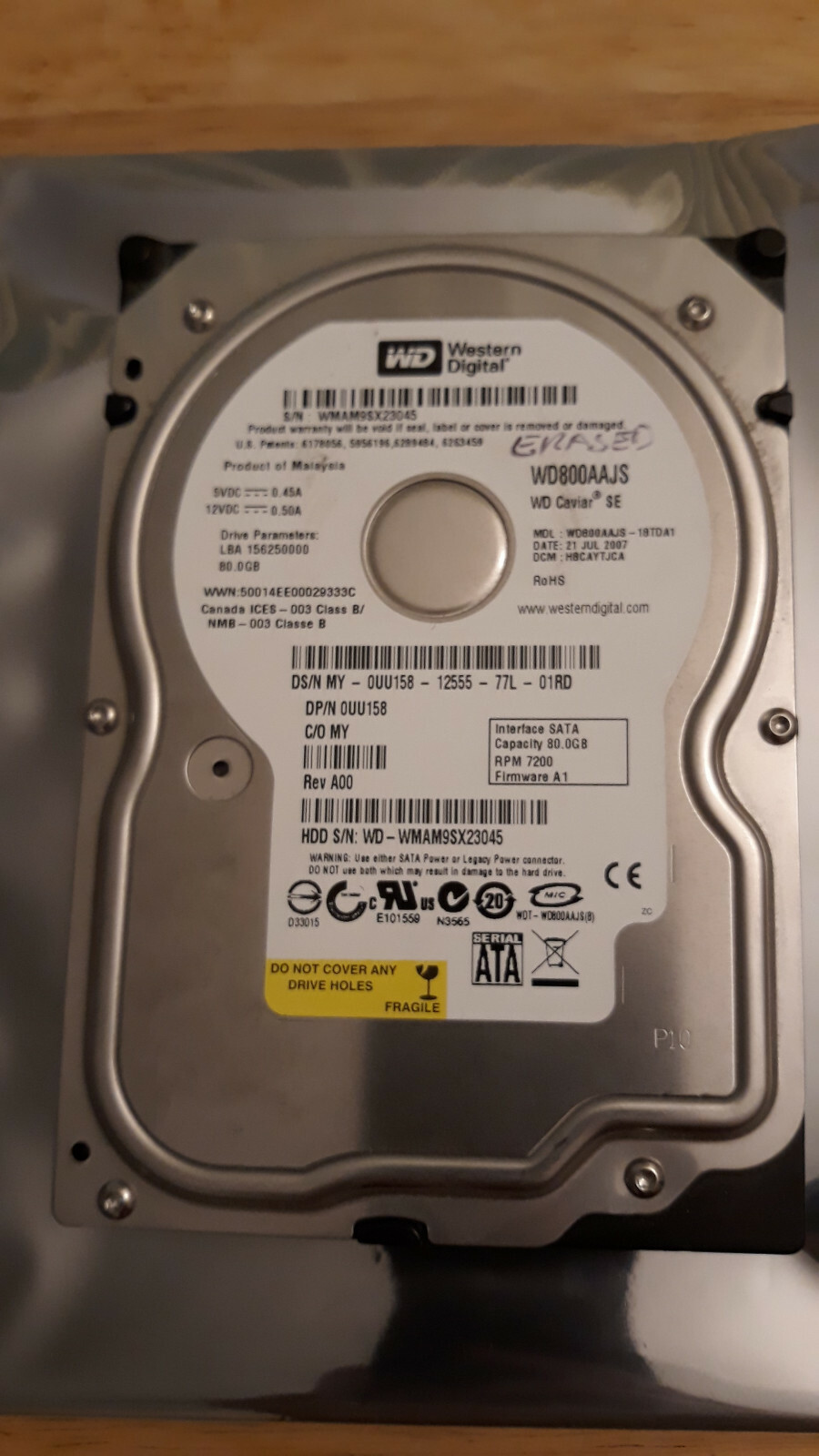 Western Digital 80GB Internal SATA 7200RPM 3.5" (WD800AAJS-18TDA1) HDD