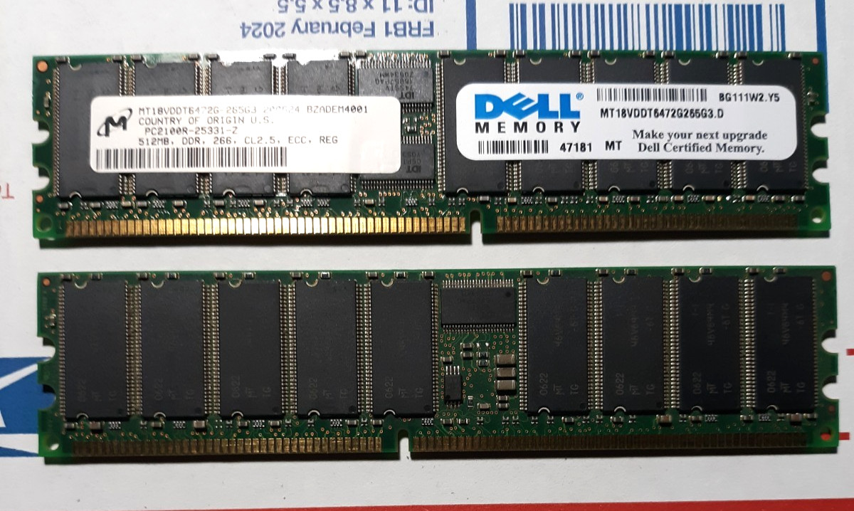 1 Micron Dell Server 512MB DDR 266MHz PC2100 ECC RAM MT18VDDT6472G-265G3