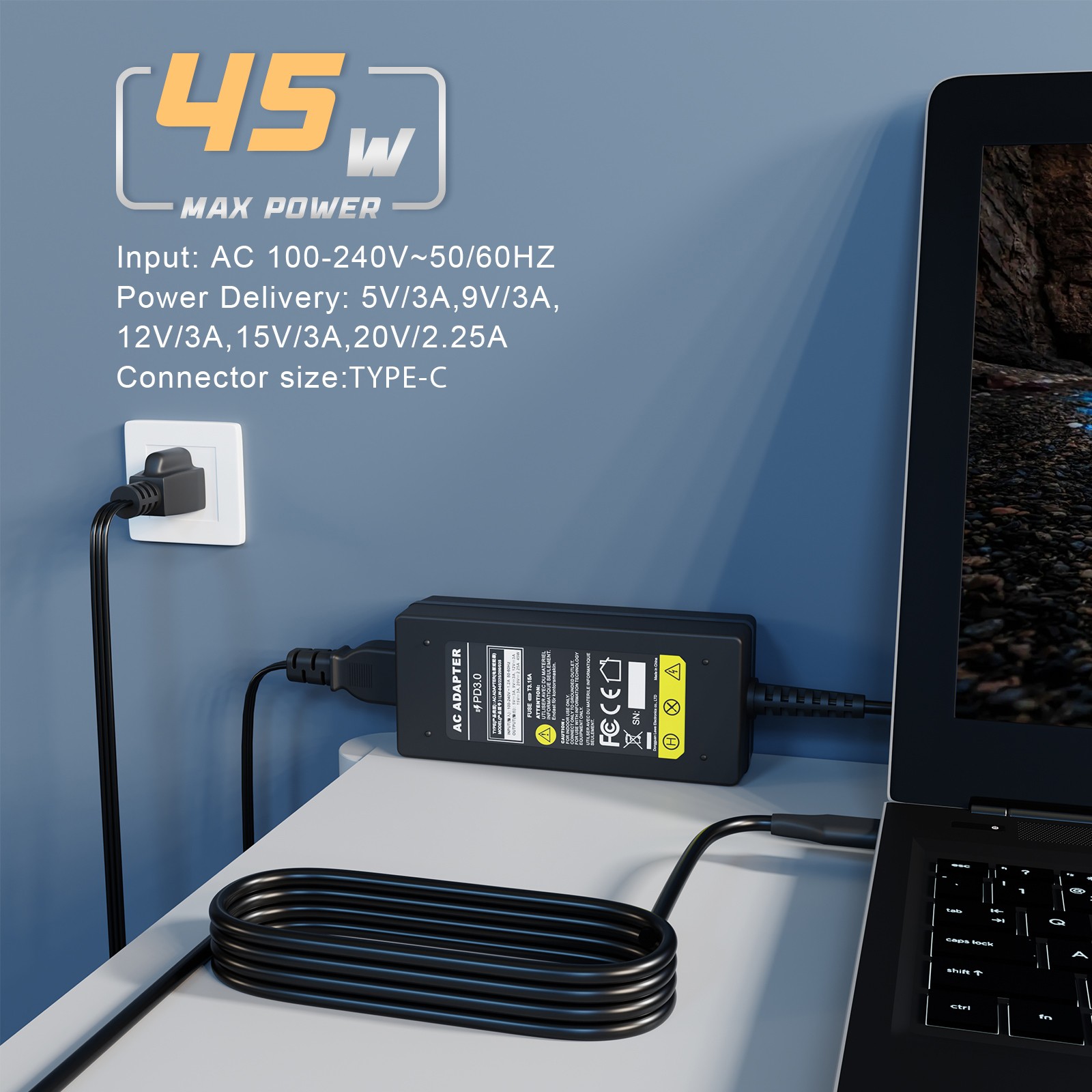 LOT USB C/Type C 45W/65W/90W Adapter Charger For Laptop Dell Acer HP ASUS Lenovo