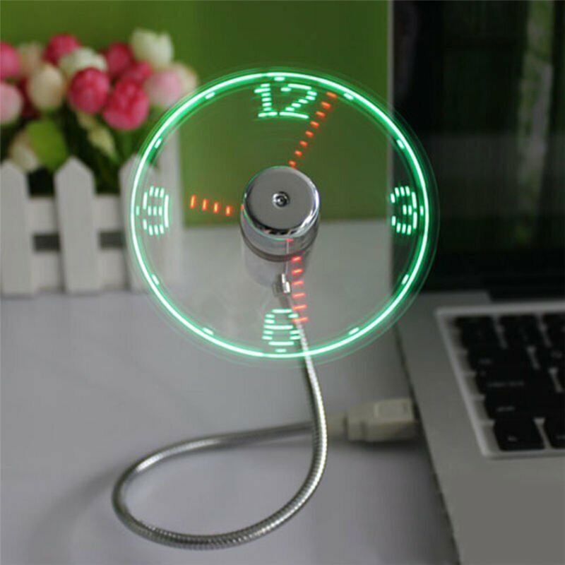 LED Clock Fan Mini USB Powered Cooling Flashing Real Time Display Function USA