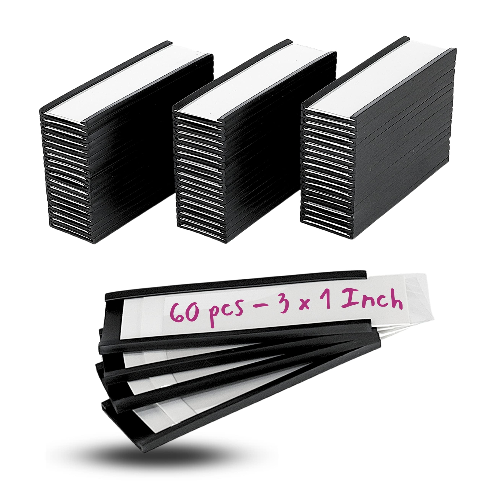 60 Pack Magnetic C Channel Label Holders for Metal Racks Shelves, 3x1 Inch